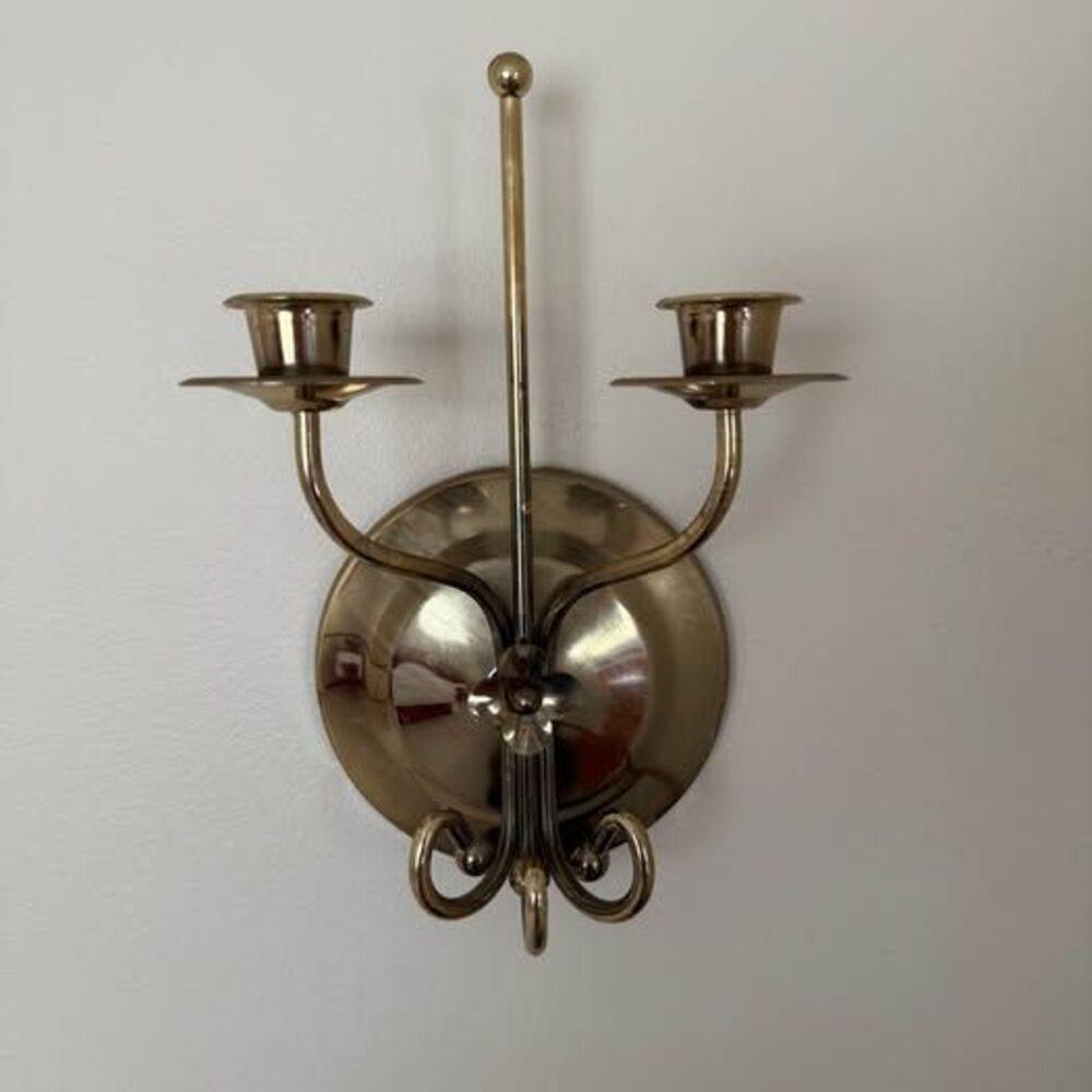 Vintage Brass Double Candle Wall Sconce Tapers Candelabra Holder Decor USA